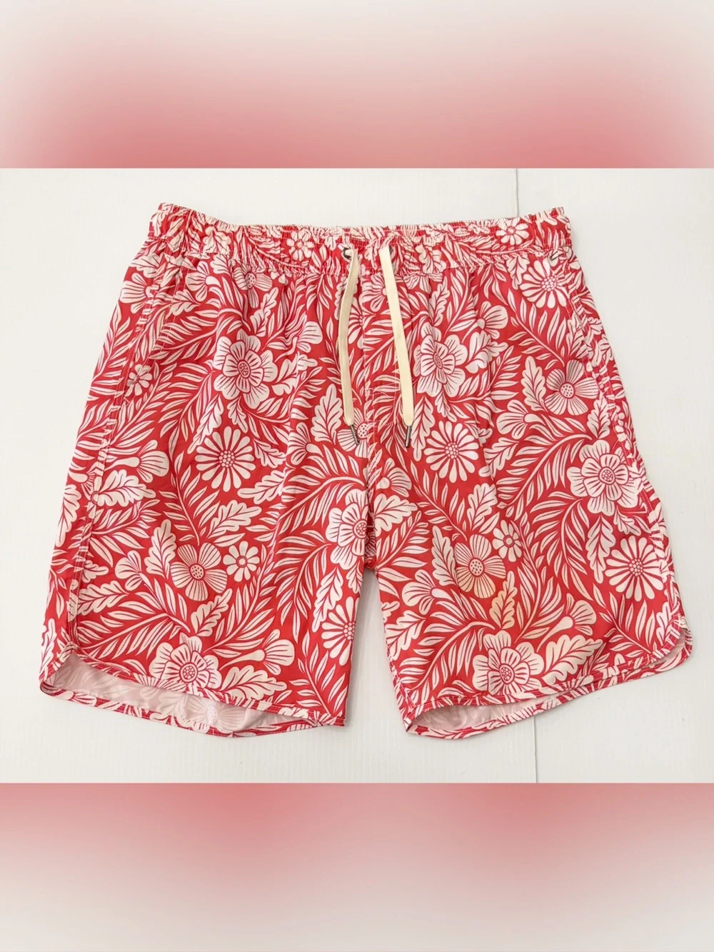 Fair Harbor The Anchor Shorts Red Hawaiian Floral Size XL